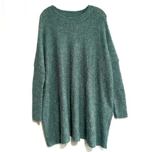 H&M Green Oversize DropShoulder Sweater Tunic/Dress Blend w Alpaca, Wool Sz XS/S